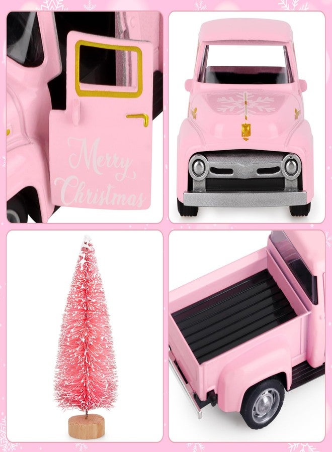 Atiloy شاحنة أتيلوي الوردية مع شجرة عيد الميلاد الوردية الصغيرة ورقاقات الثلج، شاحنة معدنية، ديكور منزلي عتيق متعدد الطبقات لطاولات عيد الميلاد، ديكور للمطبخ، رف الموقد، رف الكتب، ركن القهوة، شاحنات صغيرة مصبوبة - Image 4